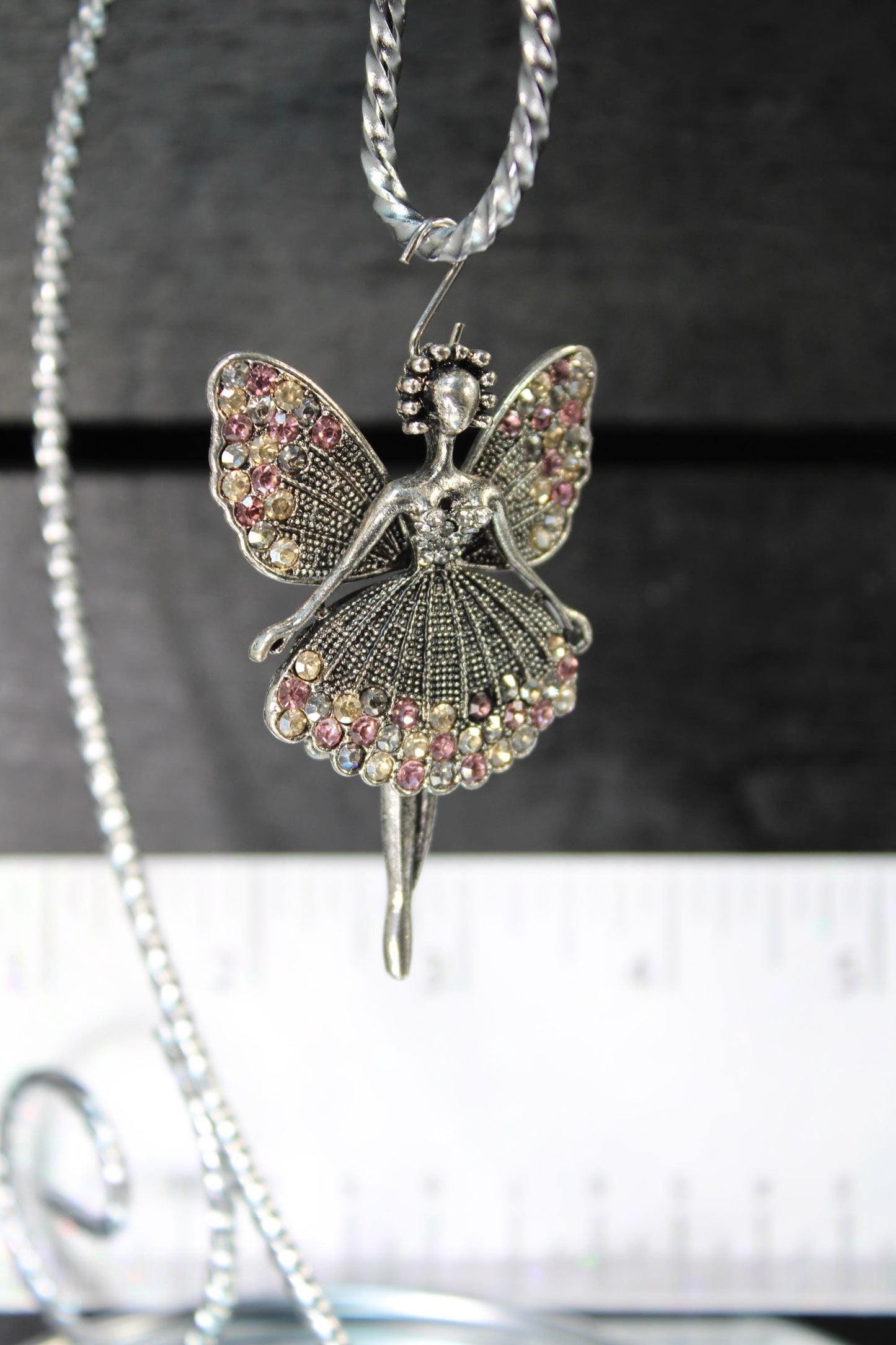 Silver Plated Rhinestone Ballerina Pendant: Hinged Leg Jewelry