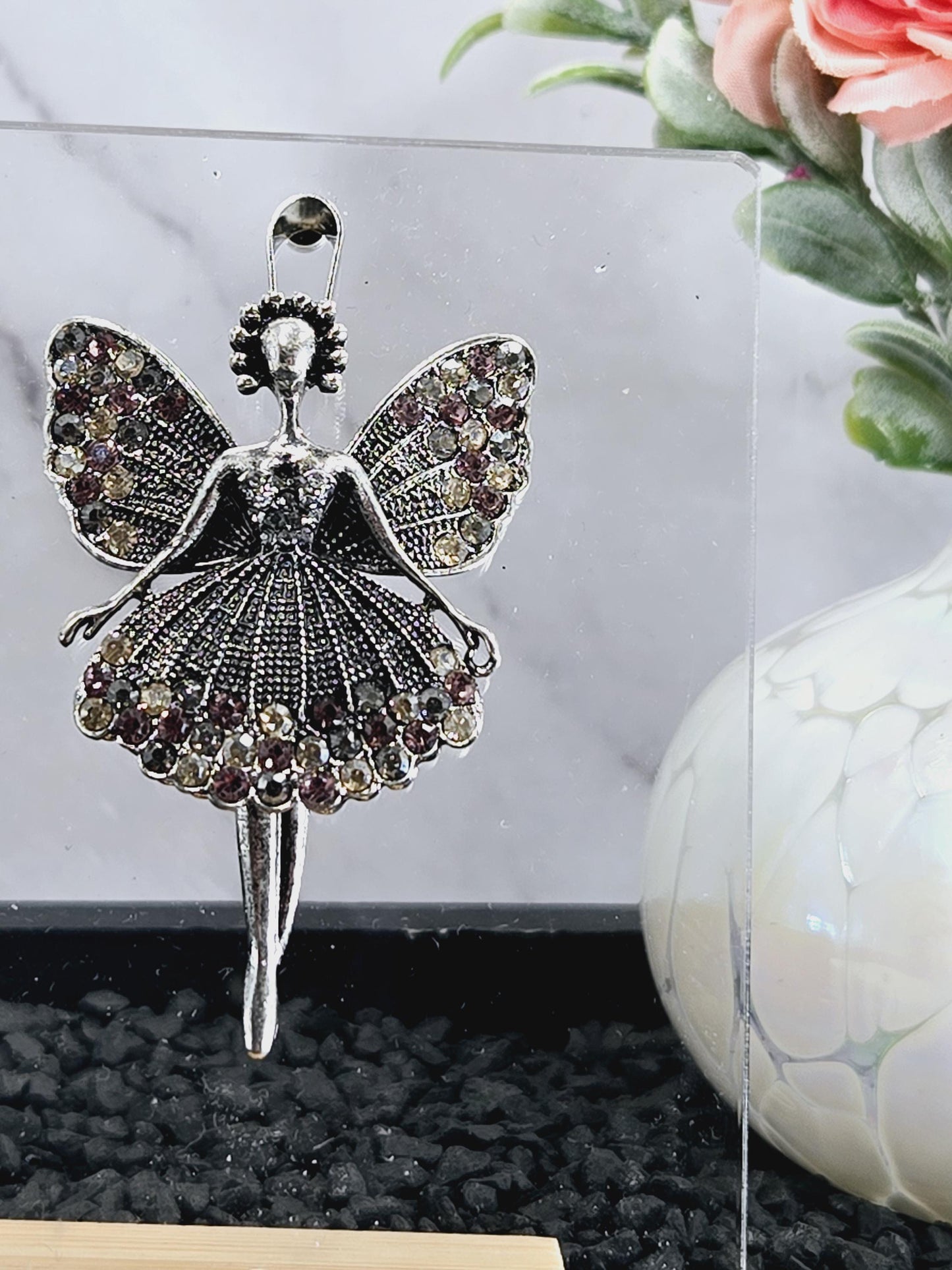 Silver Plated Rhinestone Ballerina Pendant: Hinged Leg Jewelry