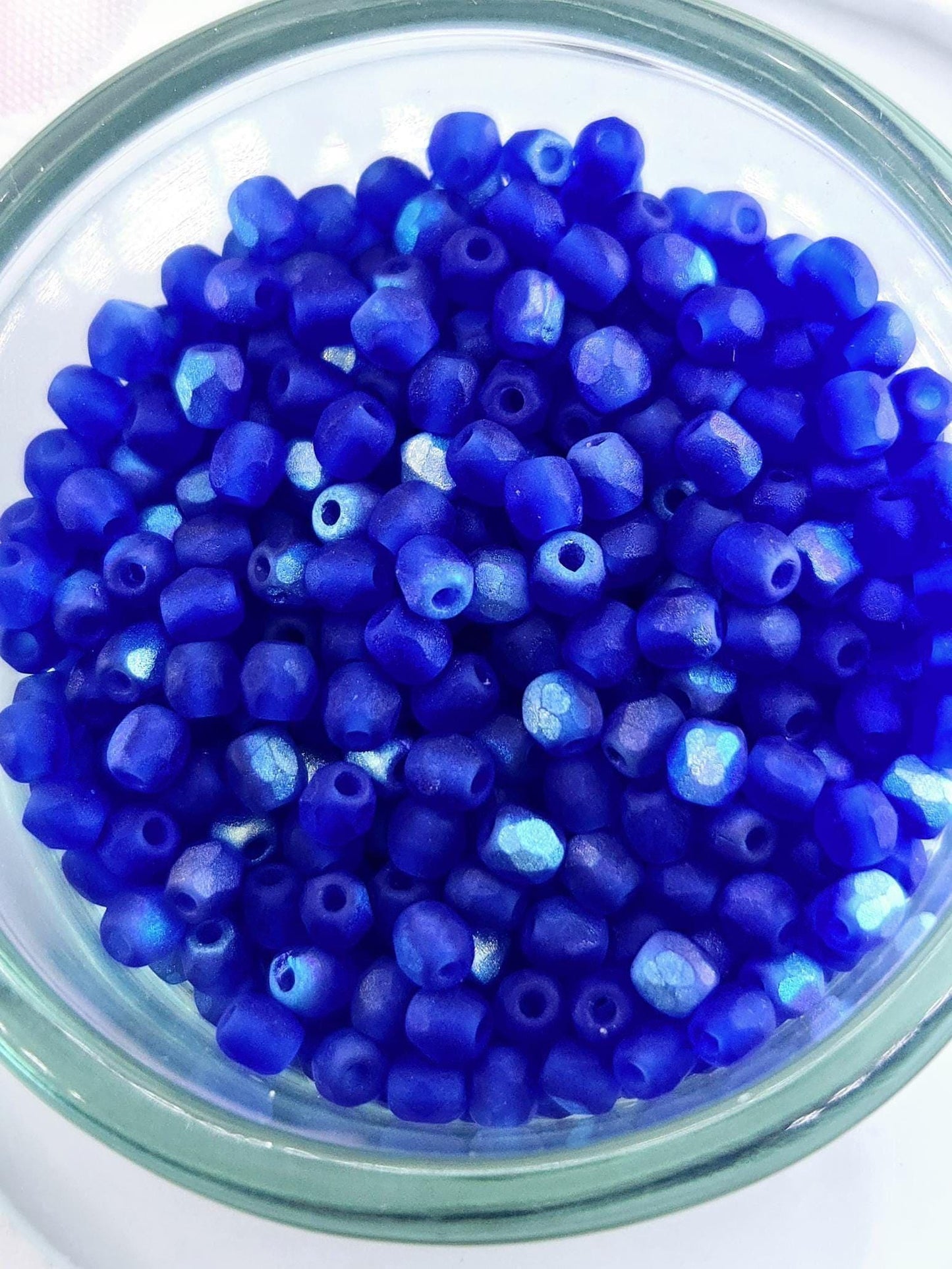 Matte Cobalt Blue AB Preciosa Fire Polished Beads, 3mm. (3g Approx 100 pcs)