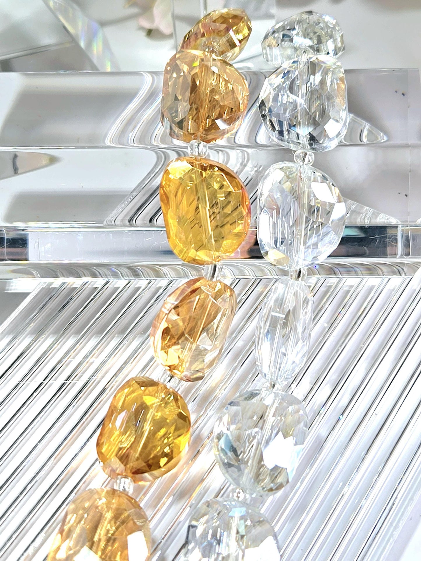 2 Strands of Faceted Focal Glass Bead Strands: Colorful DIY Jewelry Making Supplies