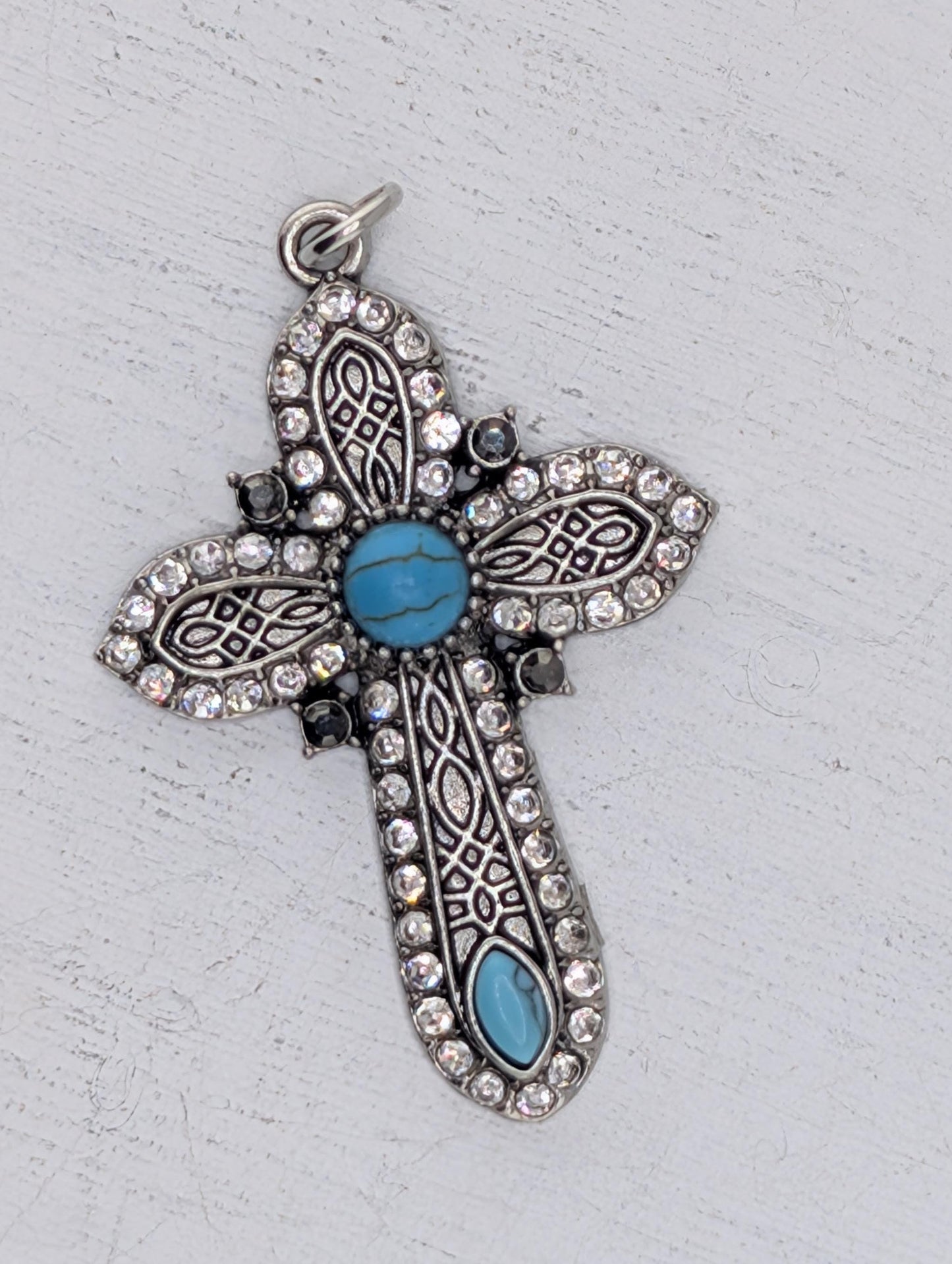 Bold Country Style Turquoise Cross Pendant Bag Charm Keychain DIY Jewelry