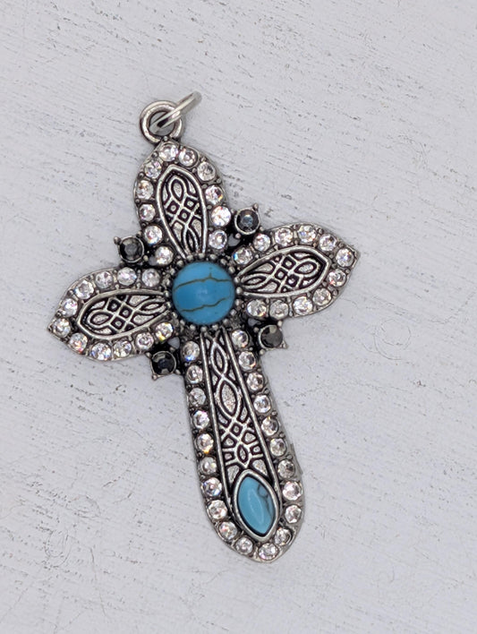 Bold Country Style Turquoise Cross Pendant Bag Charm Keychain DIY Jewelry