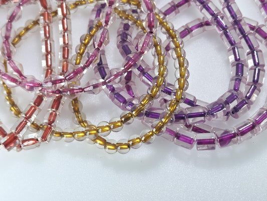 Vintage Color Lined Crystal Bicones and Cylinder Glass Czech Beads  (35 pcs)
