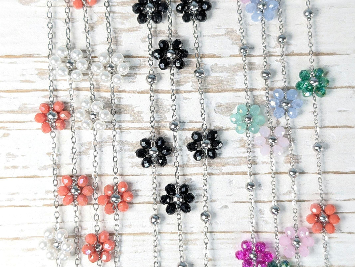 Multi-Color Silver Plated Enamel daisy flower Chain Bulk Chain Silver Plated Chain By The meter For Jewelry Making and Crafts