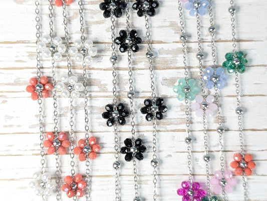 Multi-Color Silver Plated Enamel daisy flower Chain Bulk Chain Silver Plated Chain By The meter For Jewelry Making and Crafts