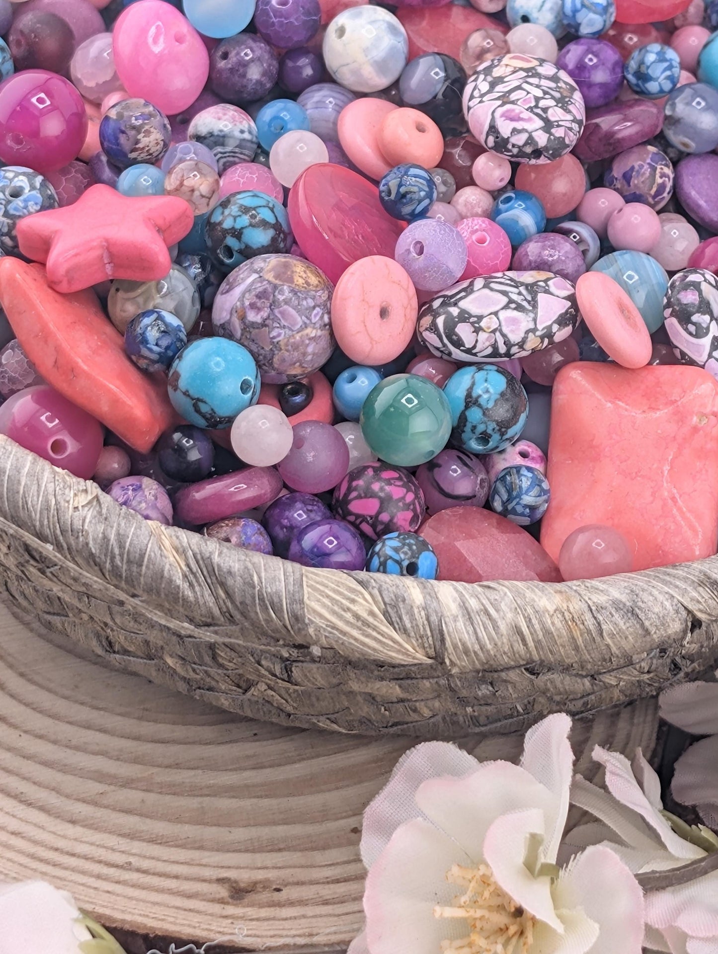 Pink & Teal Agate Gemstone Beads: Colorful Jewelry Making Supplies
