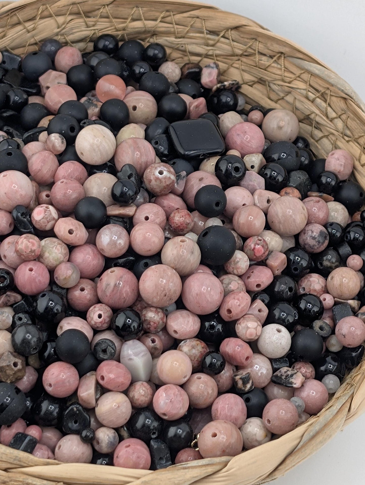 Rhondite & Obsidian Bead Soup: Natural Gemstone Mix, 2 Ounce Lot