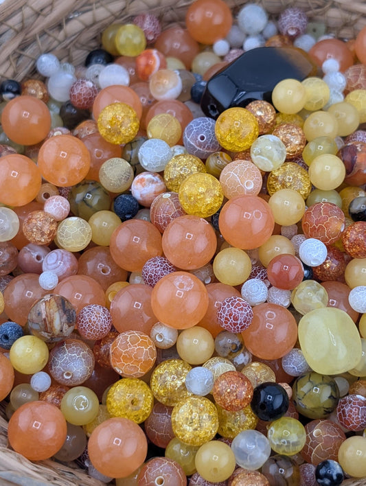 2 oz Agate Gemstone Bead Mix Orange & Yellow Jewelry Craft Supplies