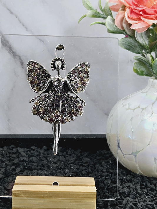 Silver Plated Rhinestone Ballerina Pendant: Hinged Leg Jewelry
