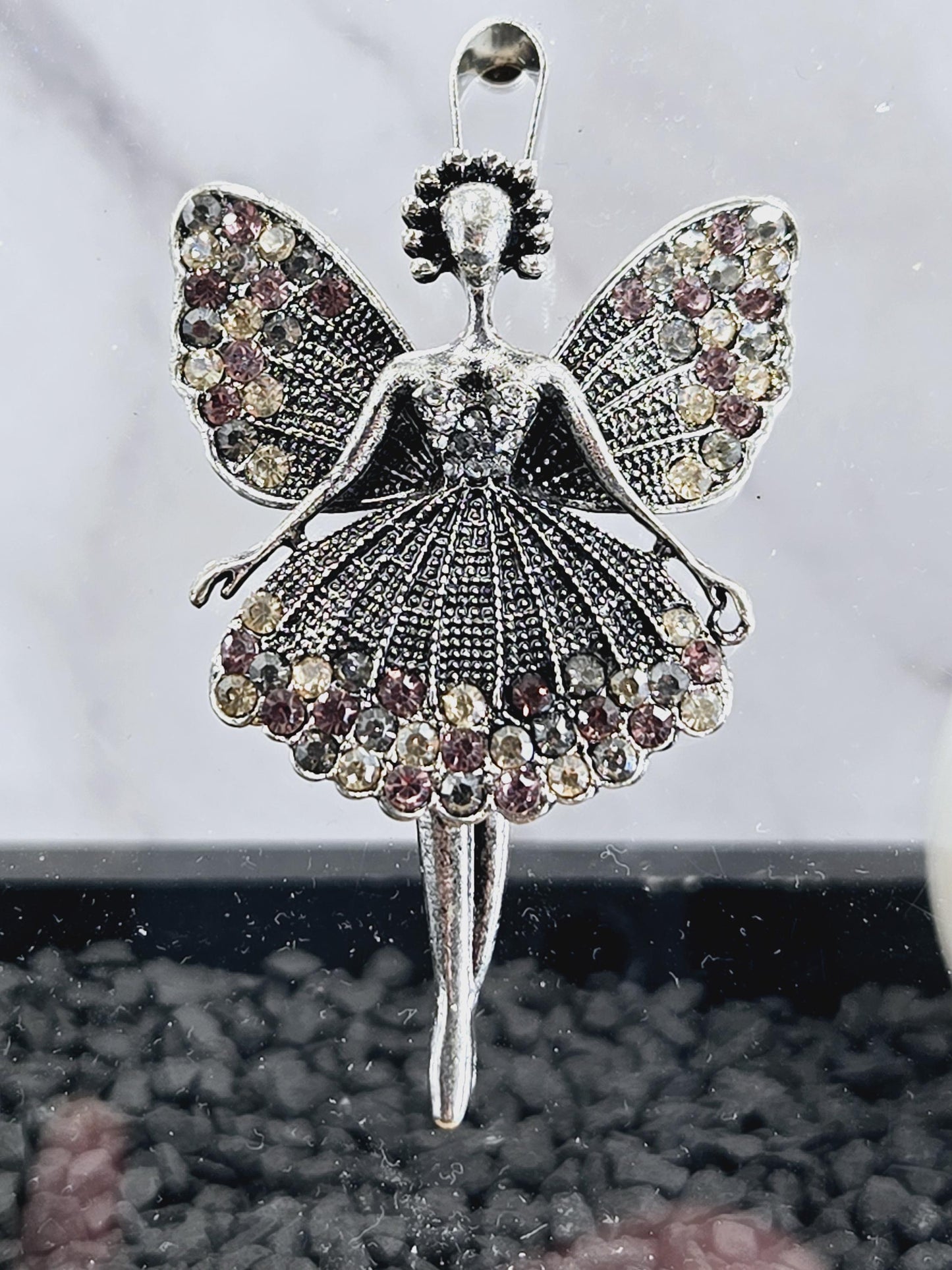 Silver Plated Rhinestone Ballerina Pendant: Hinged Leg Jewelry