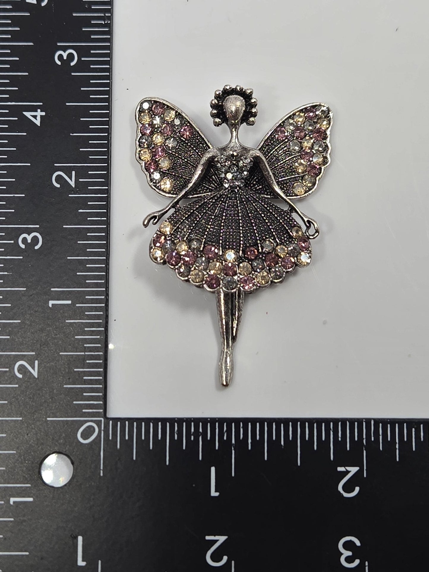Silver Plated Rhinestone Ballerina Pendant: Hinged Leg Jewelry