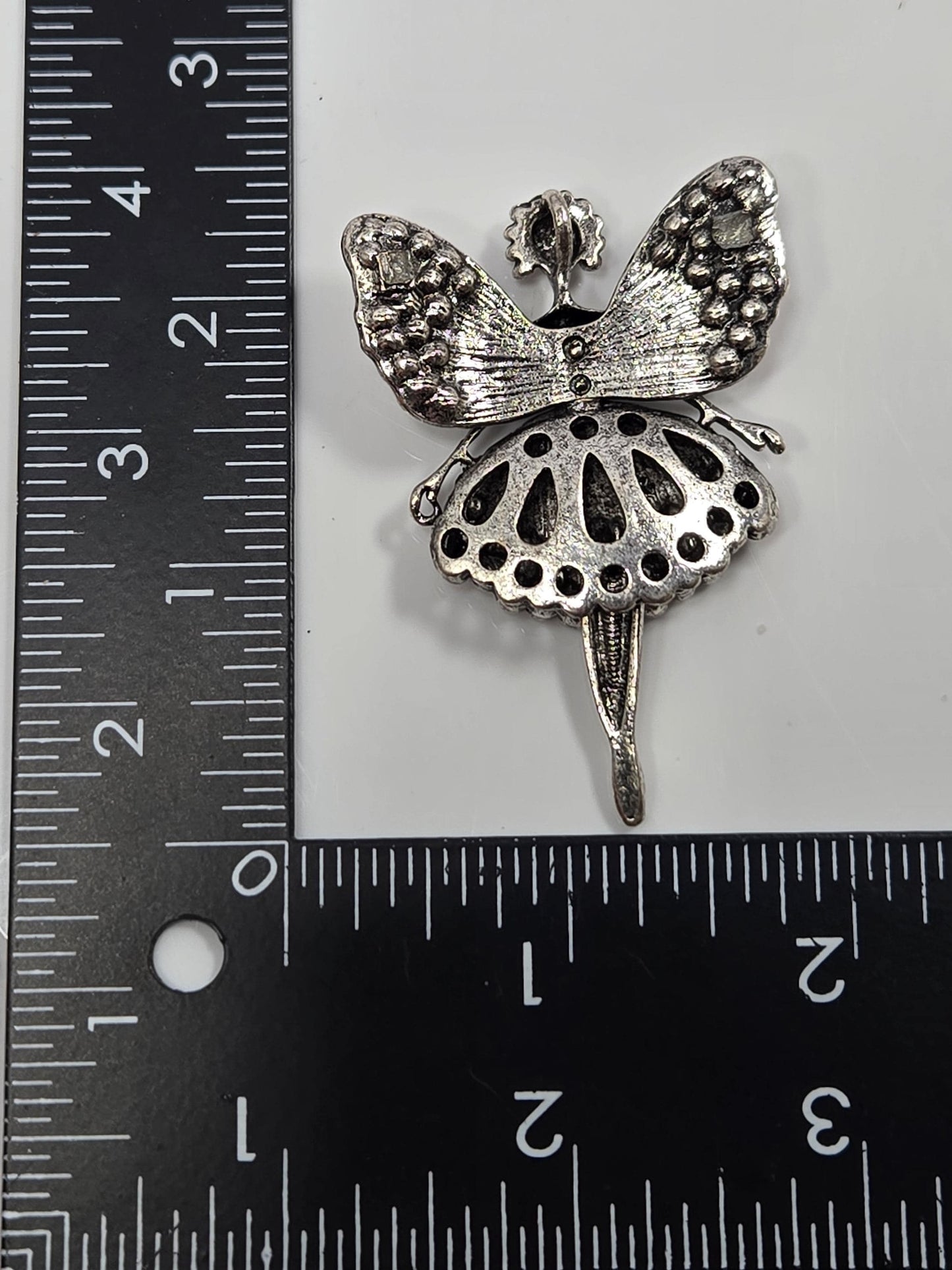 Silver Plated Rhinestone Ballerina Pendant: Hinged Leg Jewelry