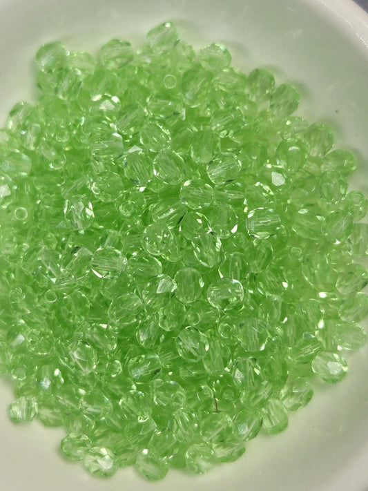 Light Green Czech Fire Polished Beads: 4mm Jewelry Making Supplies