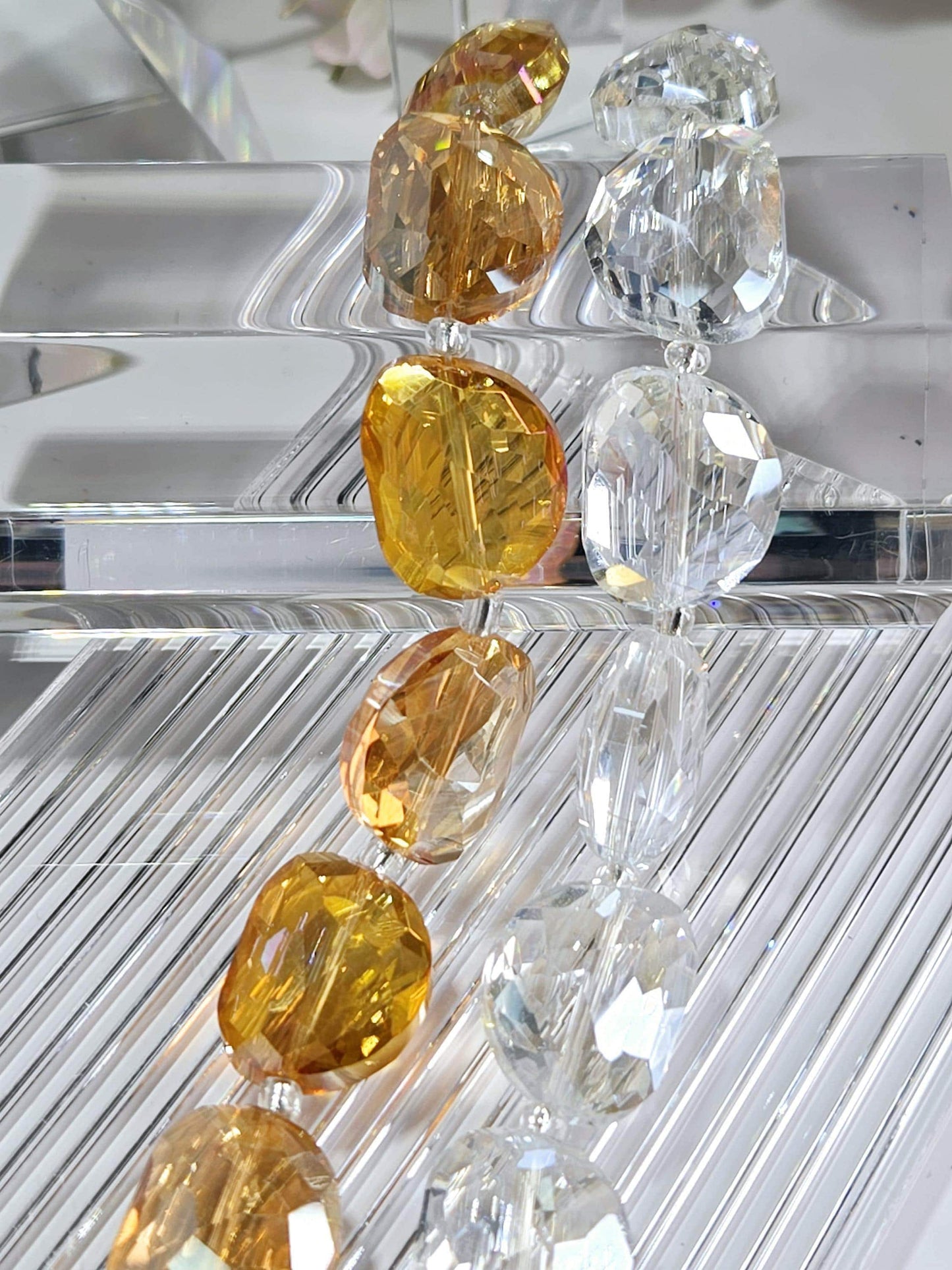2 Strands of Faceted Focal Glass Bead Strands: Colorful DIY Jewelry Making Supplies