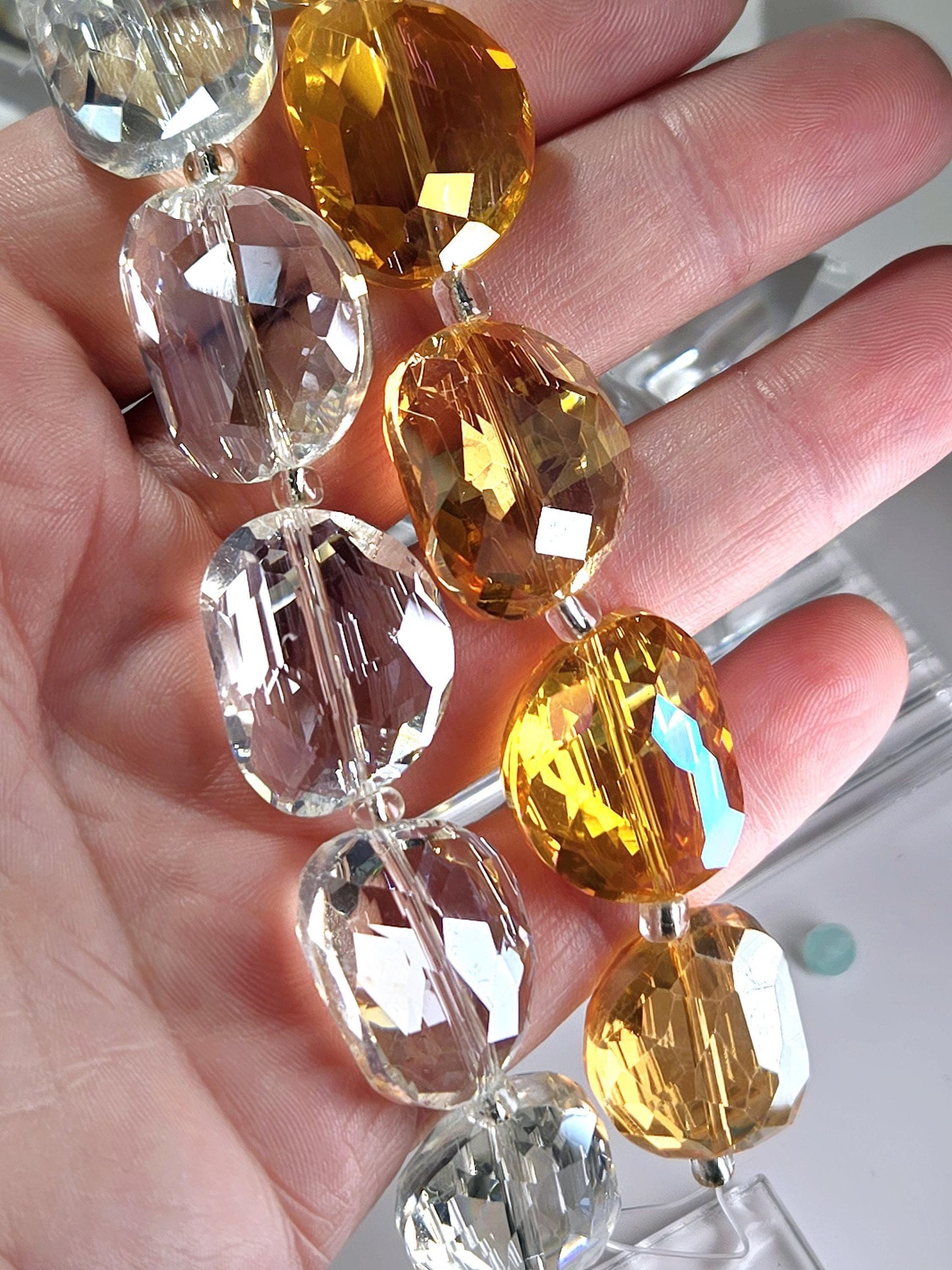 2 Strands of Faceted Focal Glass Bead Strands: Colorful DIY Jewelry Making Supplies