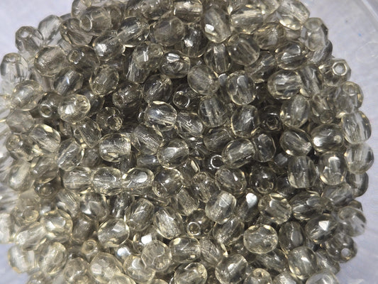 Smokey Crystal Preciosa Fire Polished Beads, 3mm. (100 pcs)