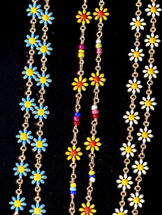 Gold Plated Enamel Daisy Flower Chain: Jewelry Making & Crafts