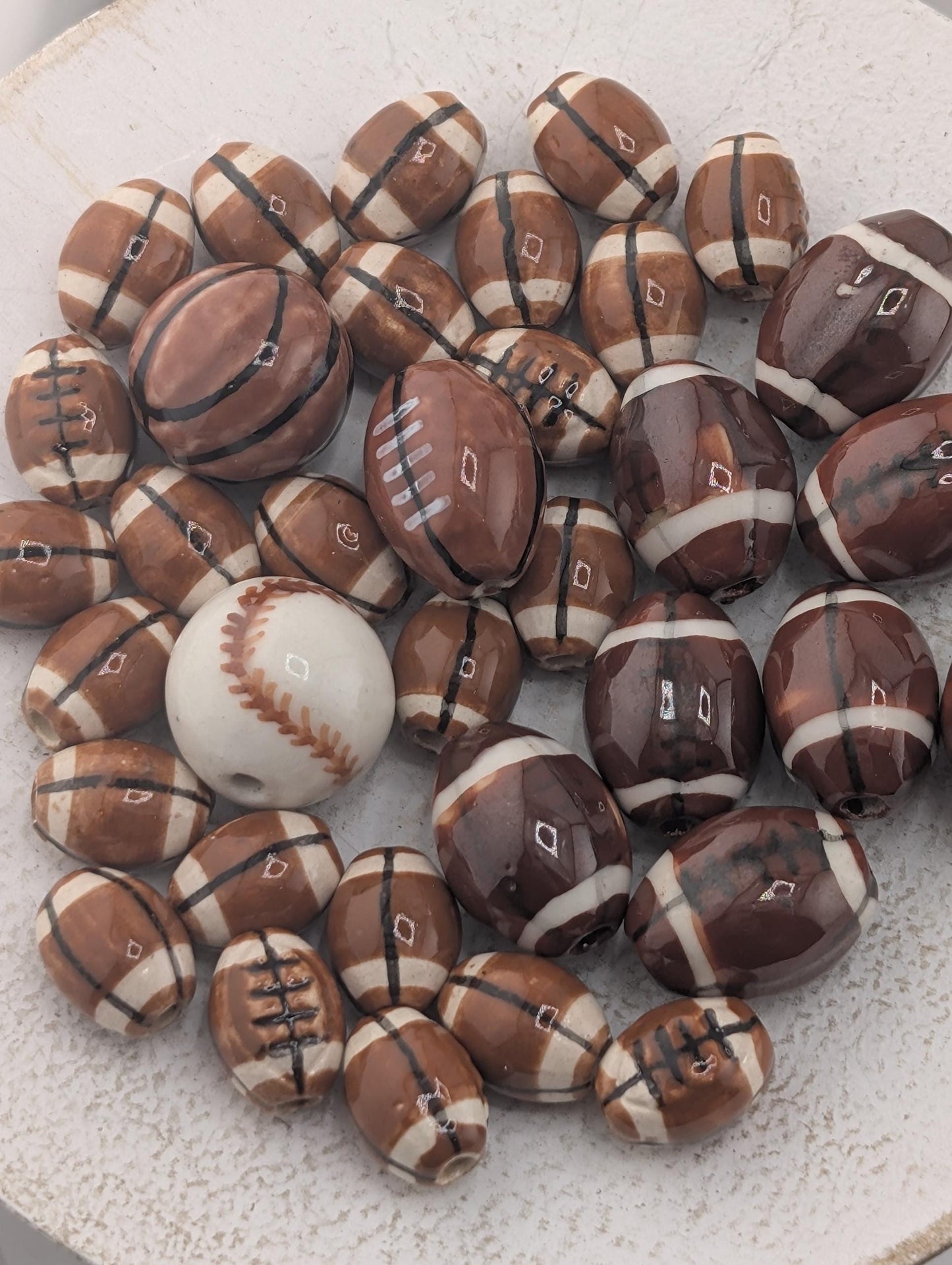 Ceramic Sports Themed Focal Beads: Jewelry Making Lot (30+ pcs