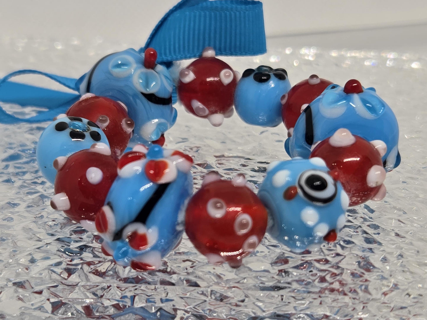 Handmade Lampwork Glass Focal Beads: Aqua Red Jewelry Making Set
