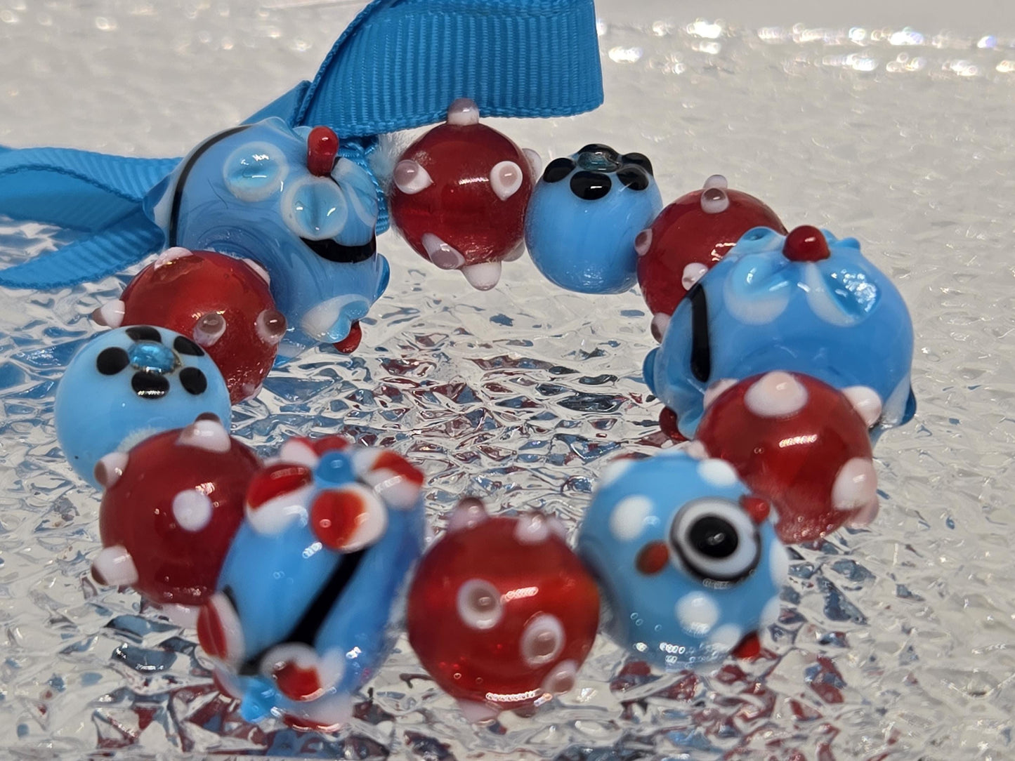 Handmade Lampwork Glass Focal Beads: Aqua Red Jewelry Making Set