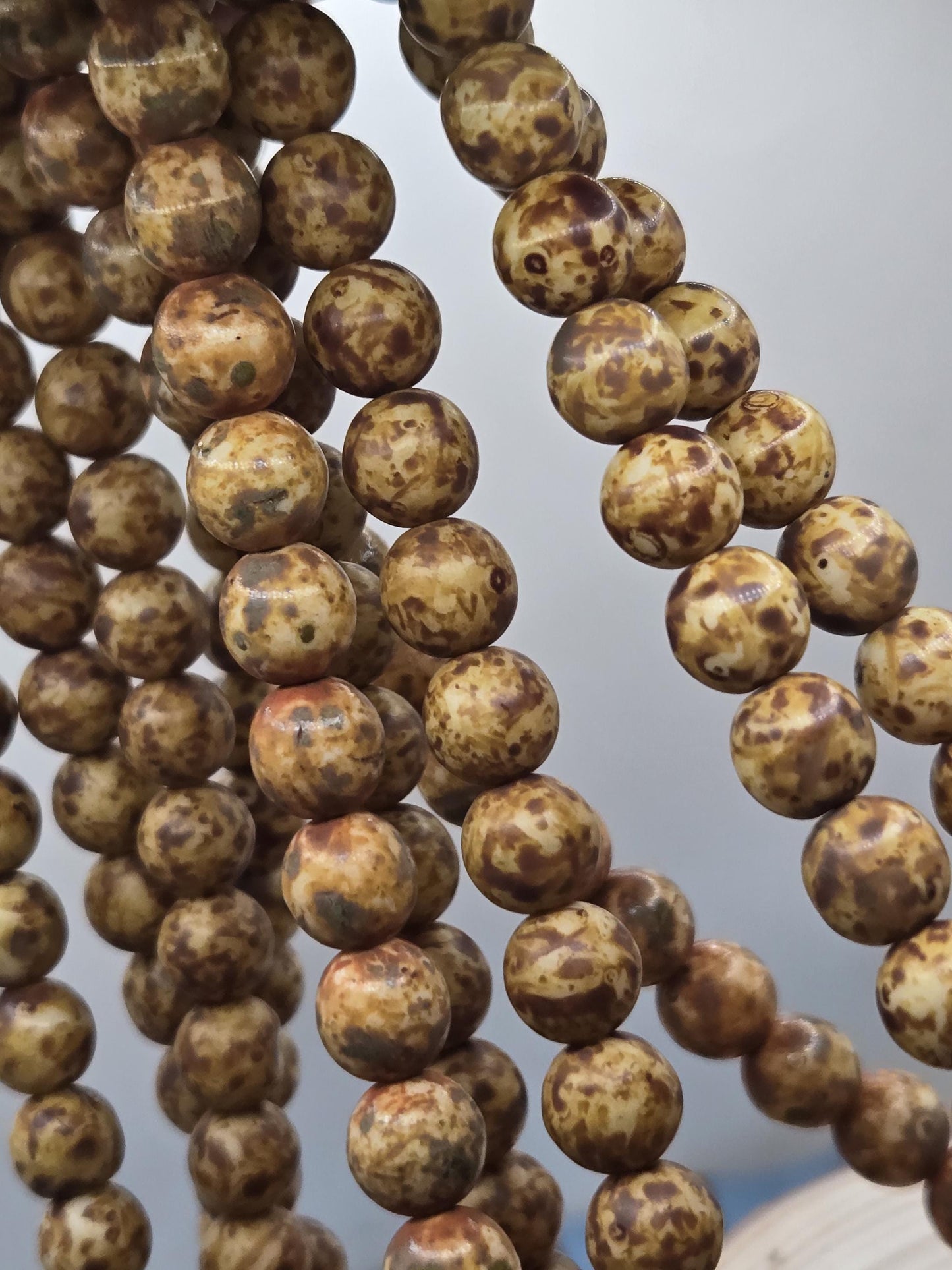 8mm Round Caramel Picasso Czech Glass Druk Beads - Handmade Jewelry Supplies & Crafting Material (50pcs)