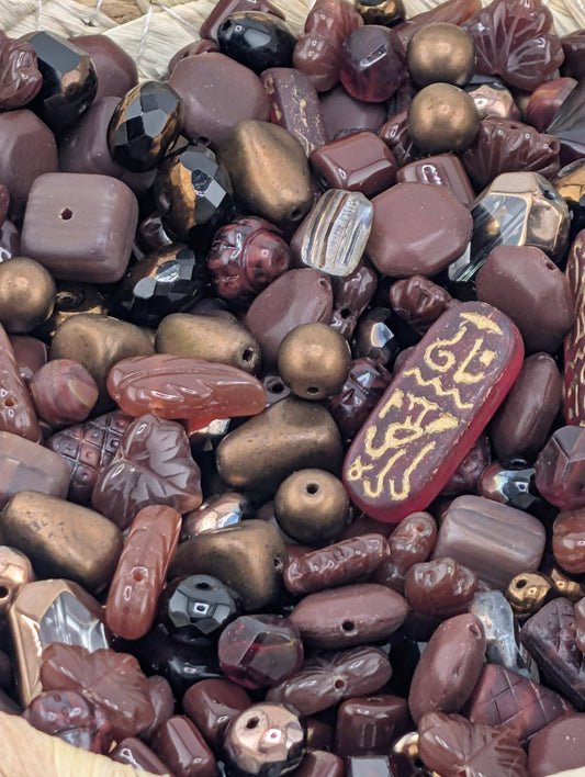 Brick Red Mix Czech Pressed Glass Beads: Boho Jewelry Making Supply (30g pkg)