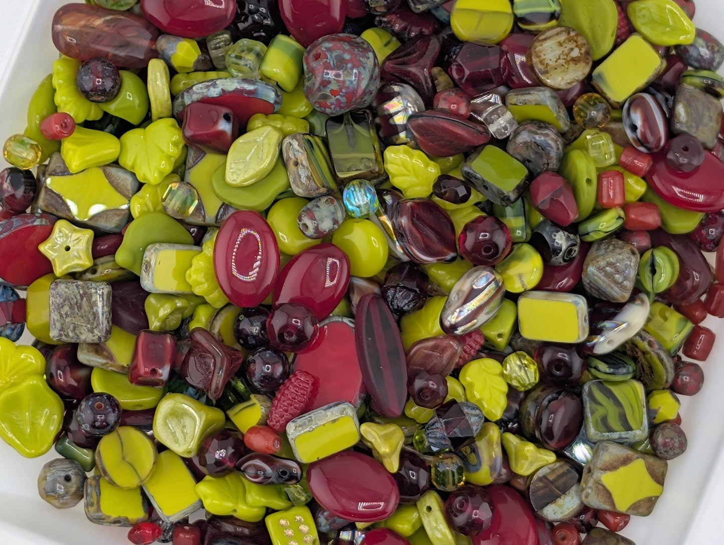 Cherry Chartreuse Mix Czech Pressed Glass Beads (30g pkg)