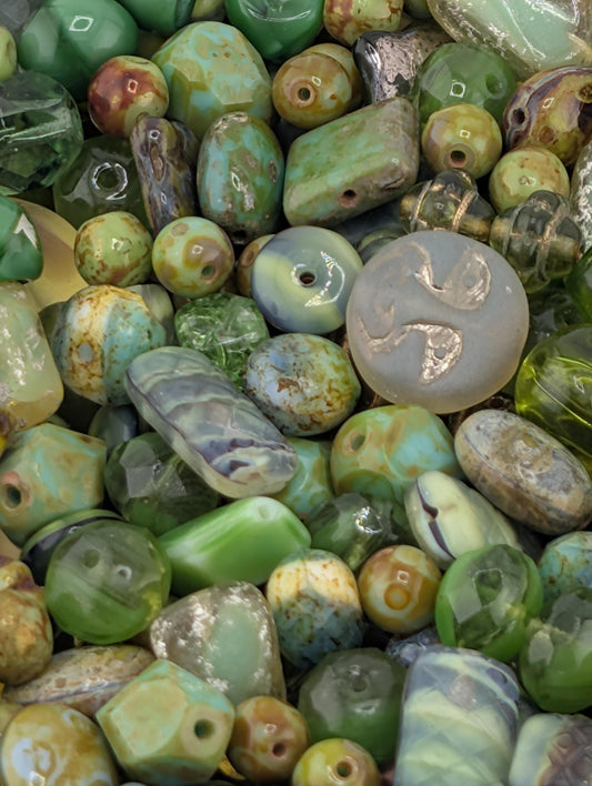 Olive Green Czech Glass Beads: Boho Jewelry Making Supply (30g pkg)