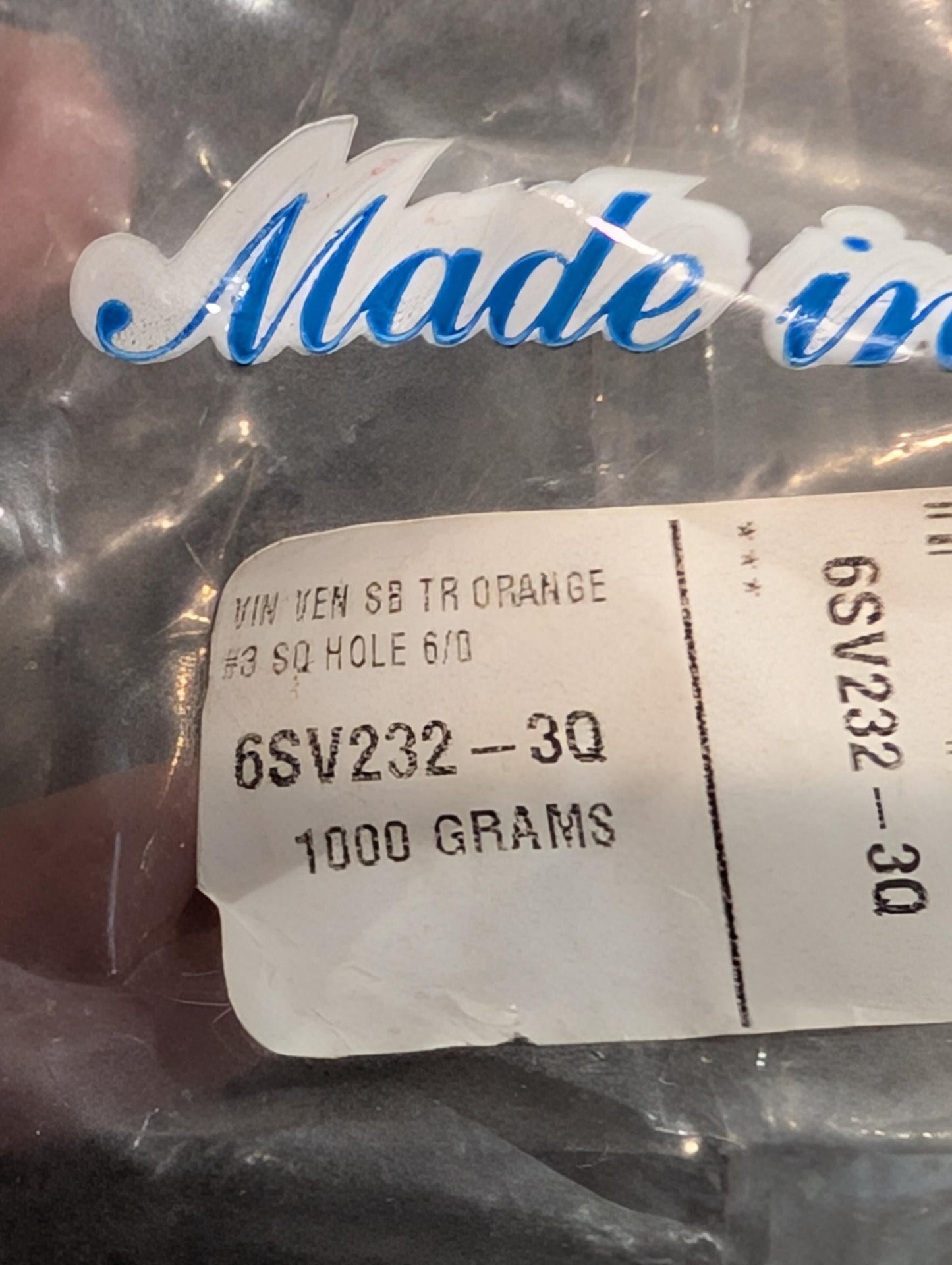 Vintage Venetian Transparent Orange Beads: 6/0 Square Hole 15g pkg