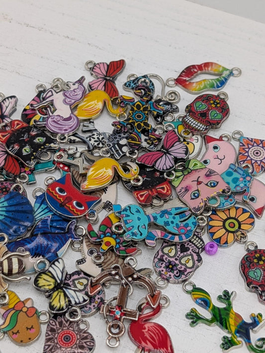 Mixed metal and Colorful Enamel Connector Charm/links Grab Bags 30g (18-20 charms)