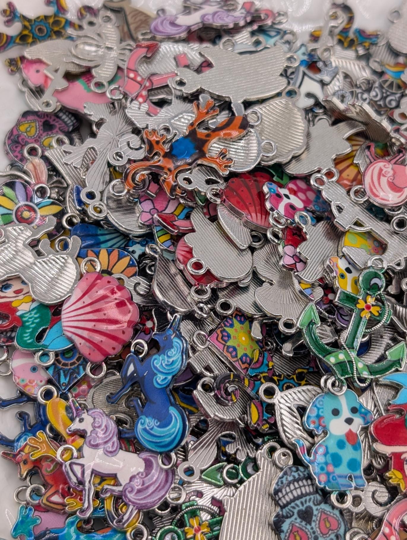 Mixed metal and Colorful Enamel Connector Charm/links Grab Bags 30g (18-20 charms)
