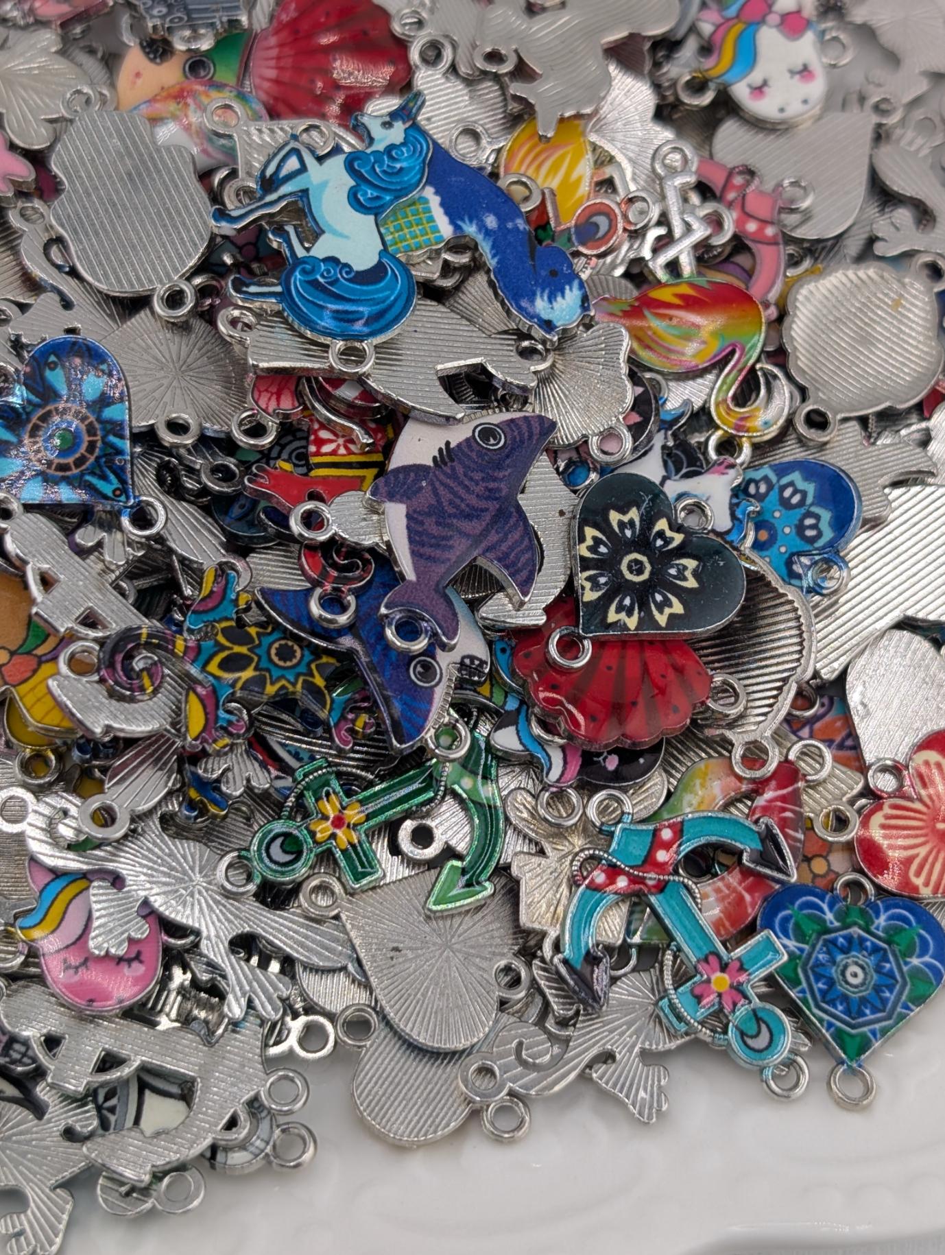 Mixed metal and Colorful Enamel Connector Charm/links Grab Bags 30g (18-20 charms)