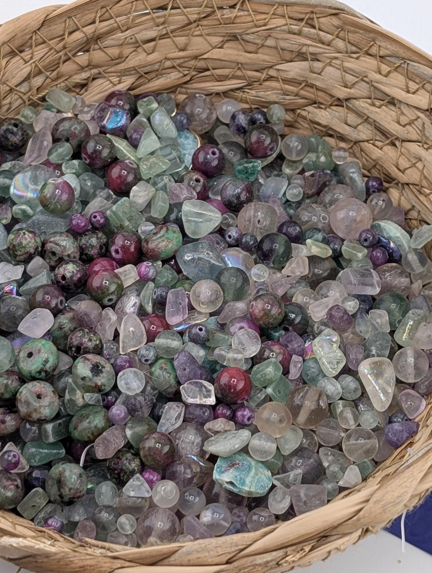Natural Gemstone Bead Soup Mix: Fluorite, Ruby Zoisite, Quartz Semi-Precious 2oz