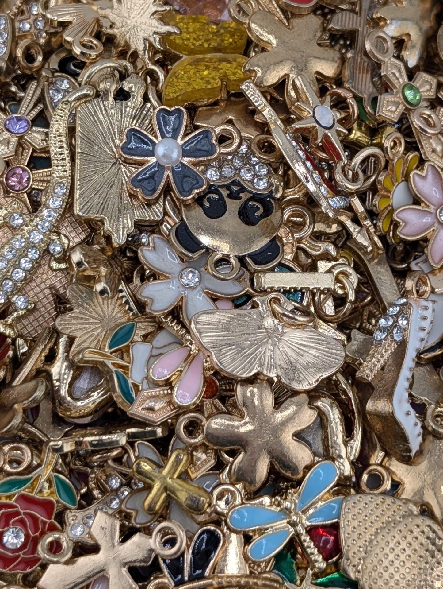 Golden Tone Enamel & Rhinestone Charm Grab Bags 30g (20-22 charms)