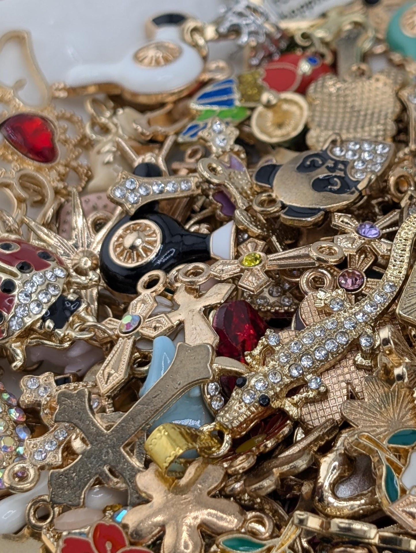 Golden Tone Enamel & Rhinestone Charm Grab Bags 30g (20-22 charms)