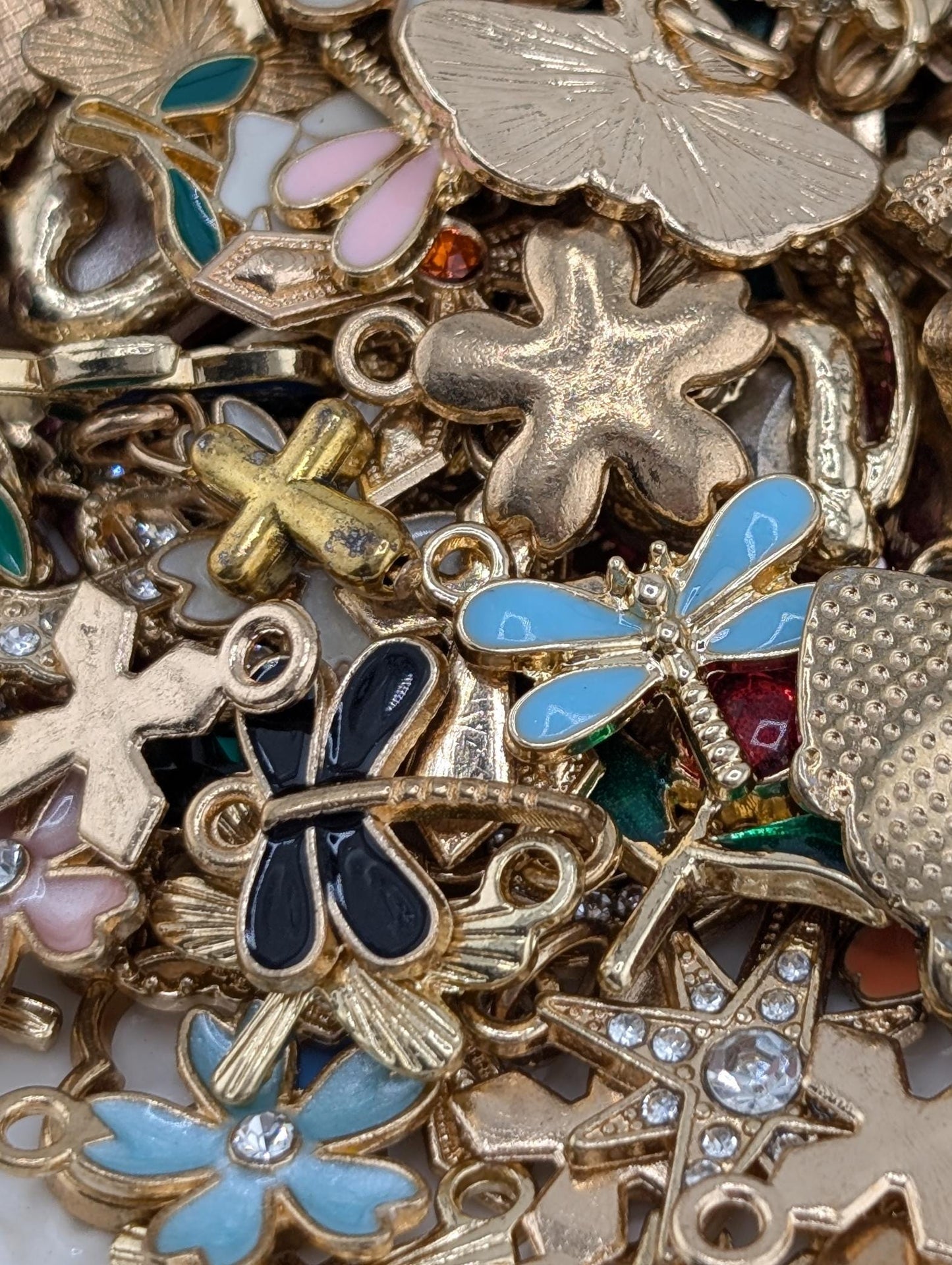 Golden Tone Enamel & Rhinestone Charm Grab Bags 30g (20-22 charms)