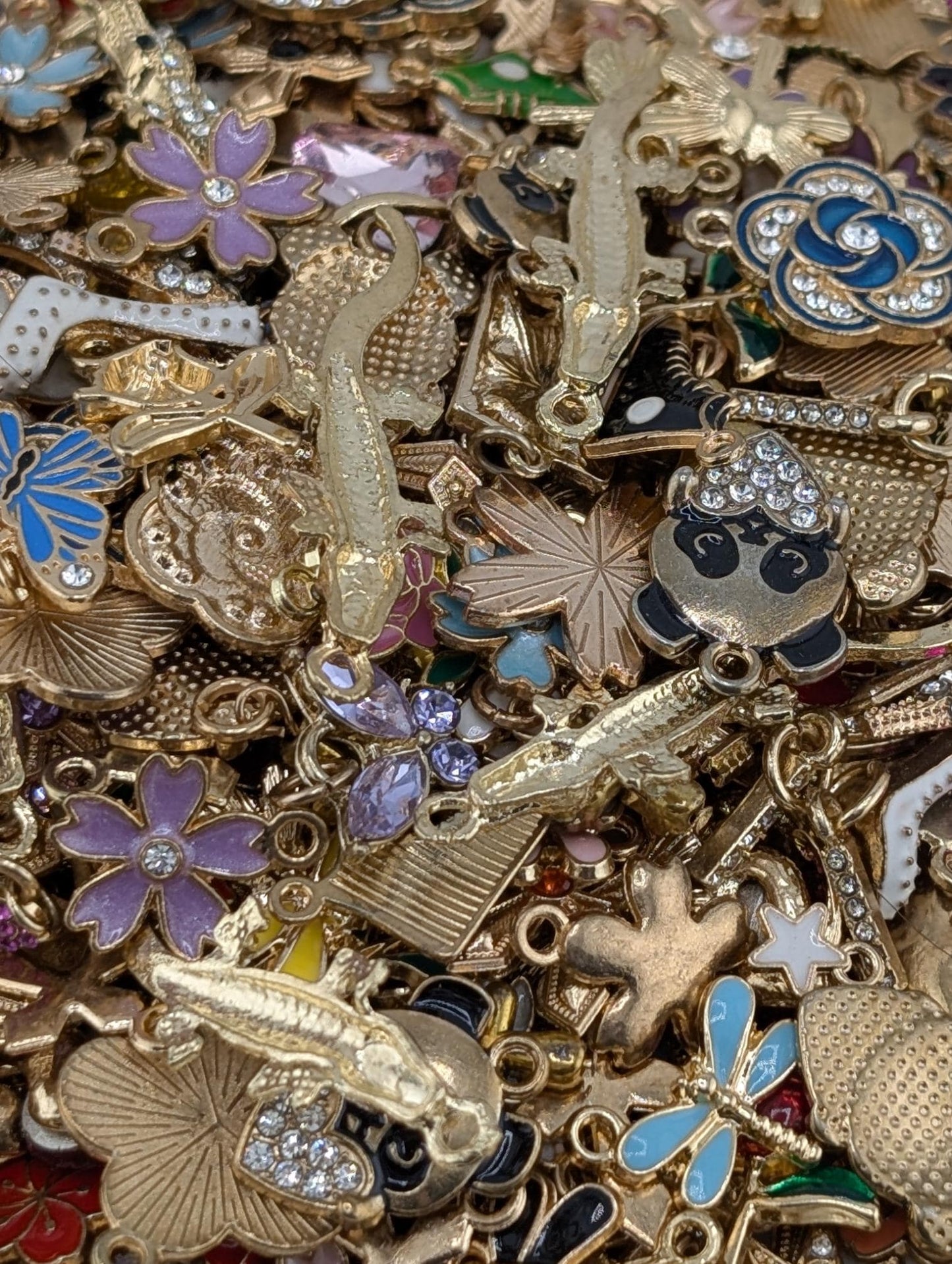 Golden Tone Enamel & Rhinestone Charm Grab Bags 30g (20-22 charms)