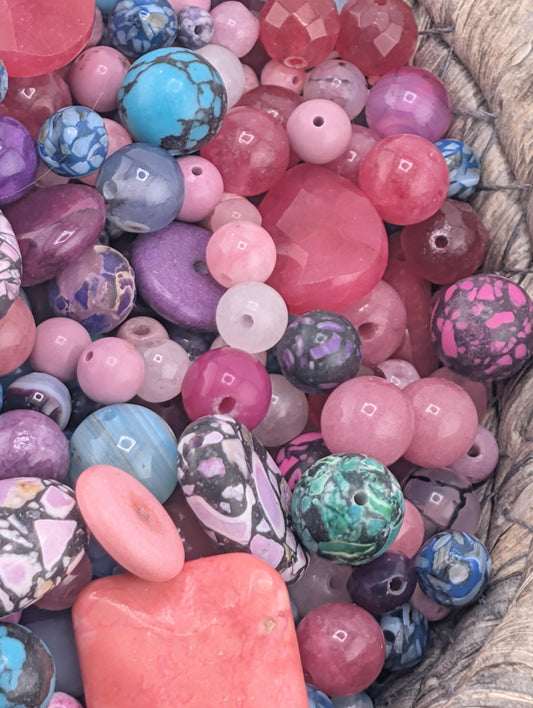 Pink & Teal Agate Gemstone Beads: Colorful Jewelry Making Supplies