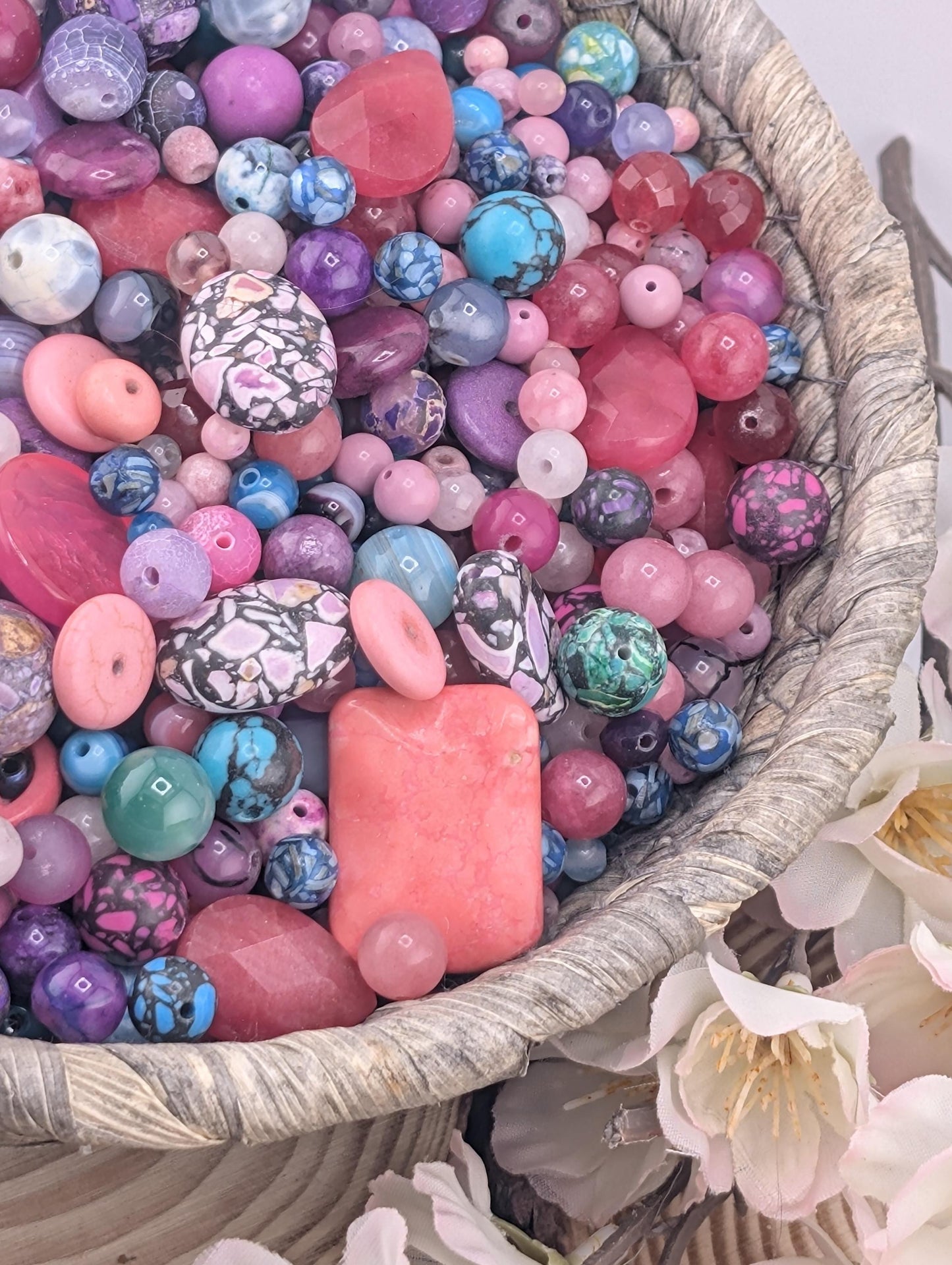 Pink & Teal Agate Gemstone Beads: Colorful Jewelry Making Supplies