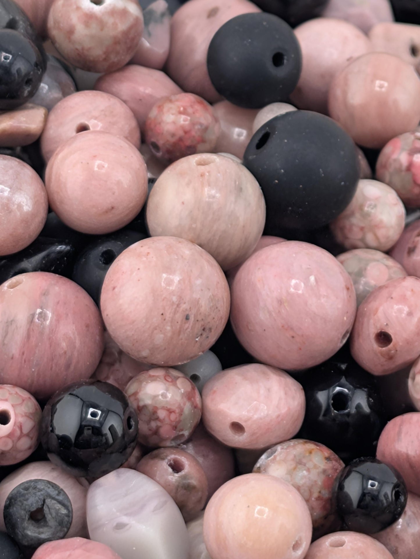 Rhondite & Obsidian Bead Soup: Natural Gemstone Mix, 2 Ounce Lot
