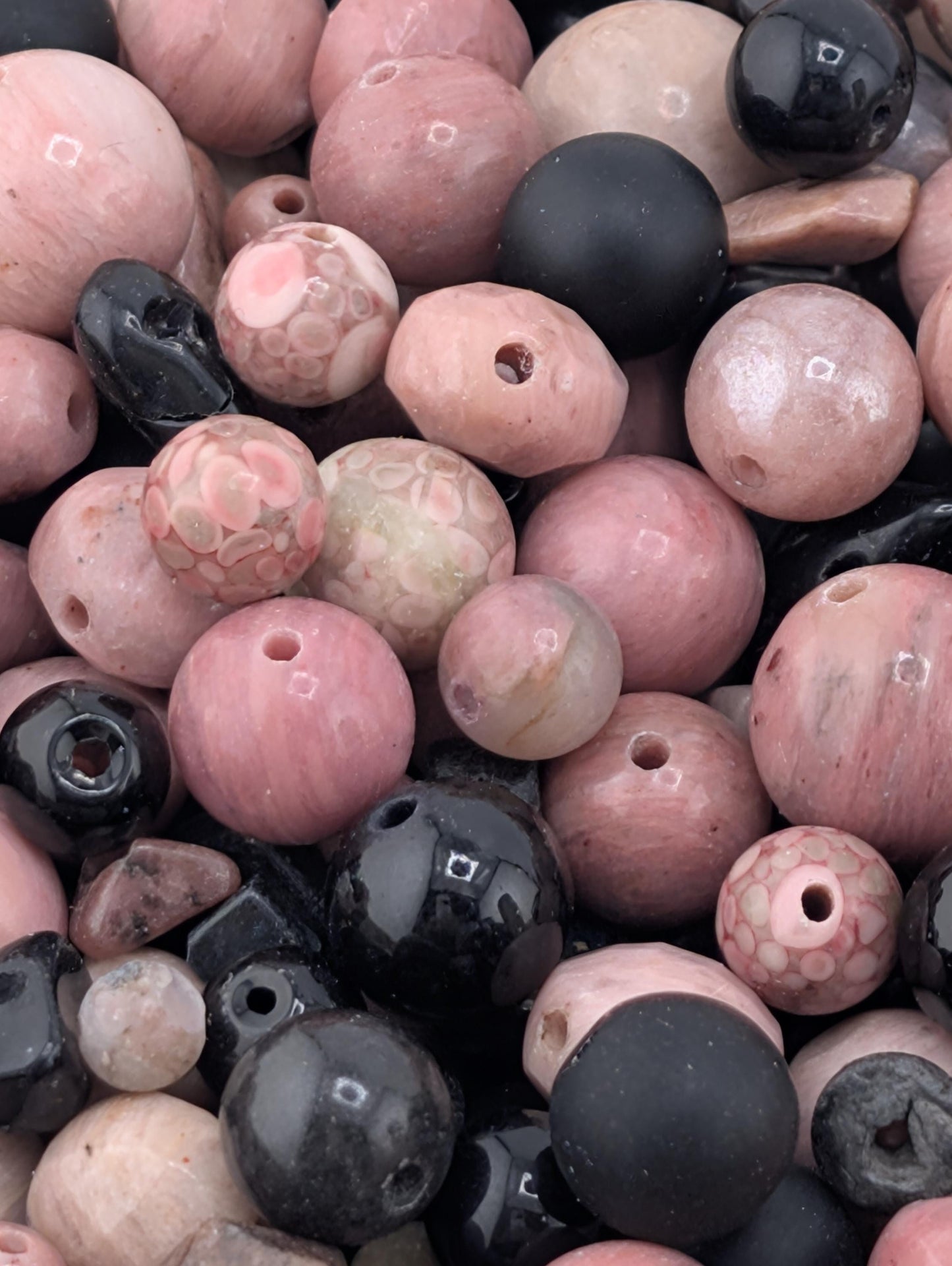 Rhondite & Obsidian Bead Soup: Natural Gemstone Mix, 2 Ounce Lot