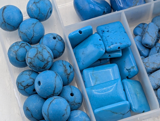 Blue Howlite and Wagnerite Gemstone Bead Set