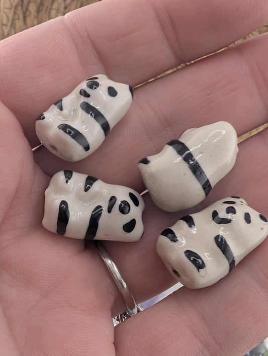 Ceramic Panda Beads - Handcrafted Jewelry Making - Set of 8