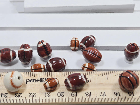 Ceramic Sports Themed Focal Beads: Jewelry Making Lot (30+ pcs