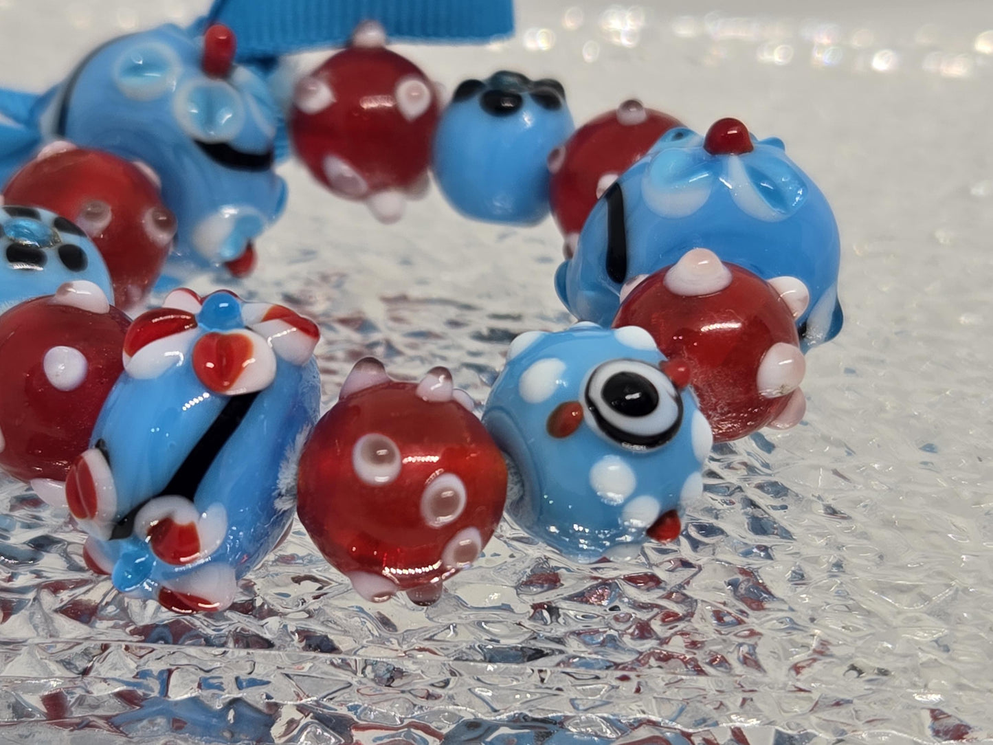 Handmade Lampwork Glass Focal Beads: Aqua Red Jewelry Making Set
