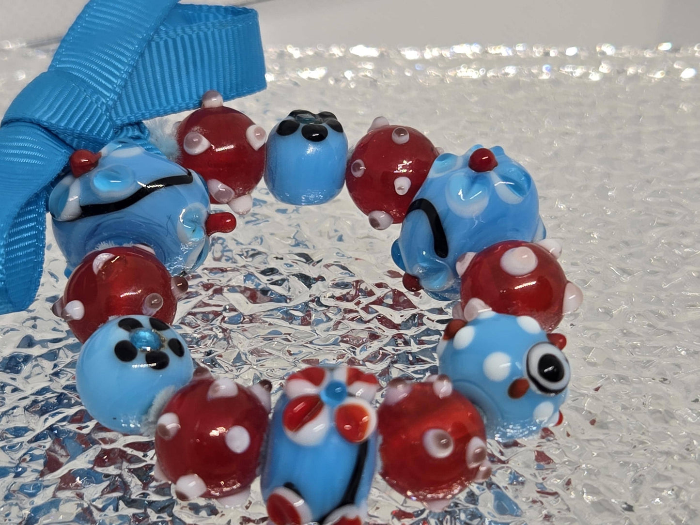 Handmade Lampwork Glass Focal Beads: Aqua Red Jewelry Making Set