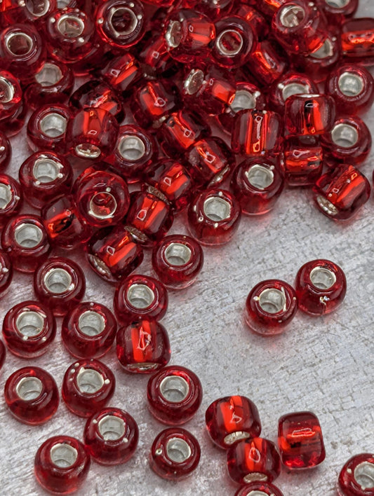 4951SB Silver Lined Red Seed Beads: Japanese 8/0 Round Beads, DIY Jewelry