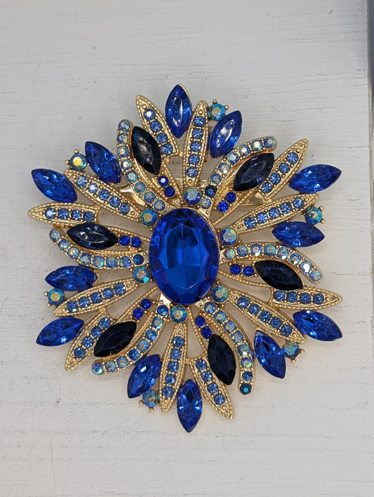 Sapphire Starburst  Golden Plate Brooch