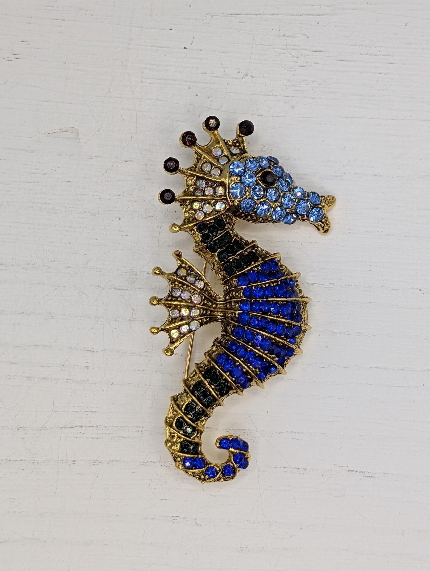 Golden Blue Seahorse Brooch