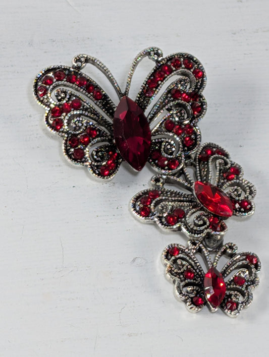 Silver Red Butterfly  Brooch